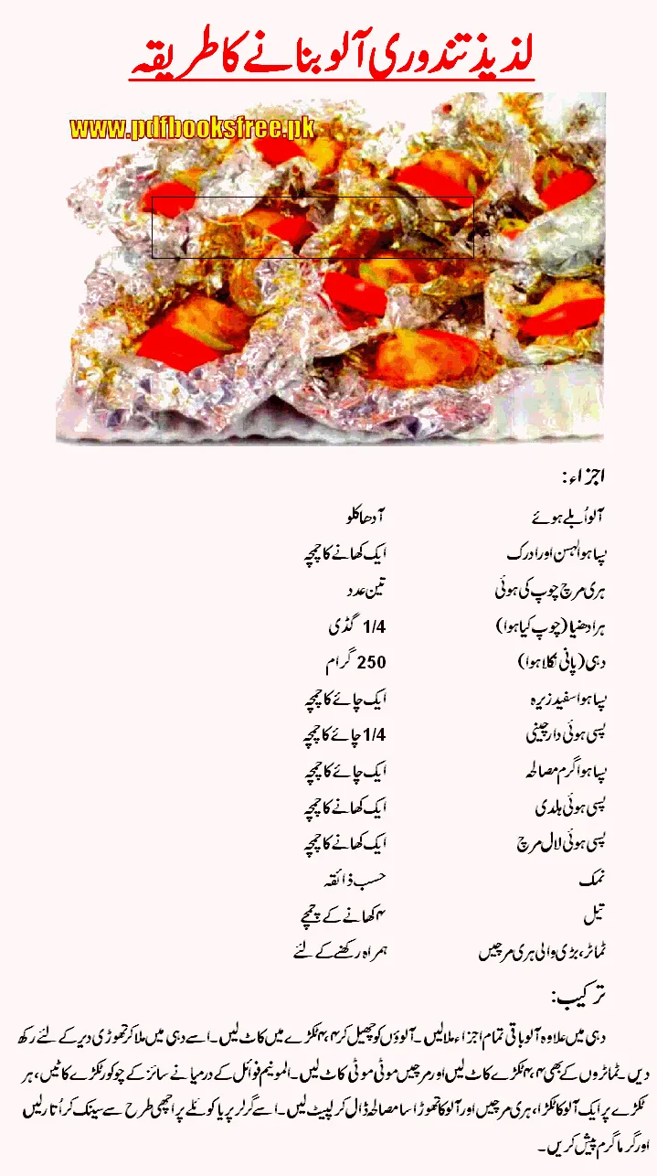 Tandoori Aloo Recipe in Urdu and English